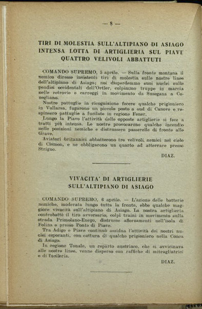 Il diario della nostra guerra : bollettini ufficiali dell'esercito e della marina